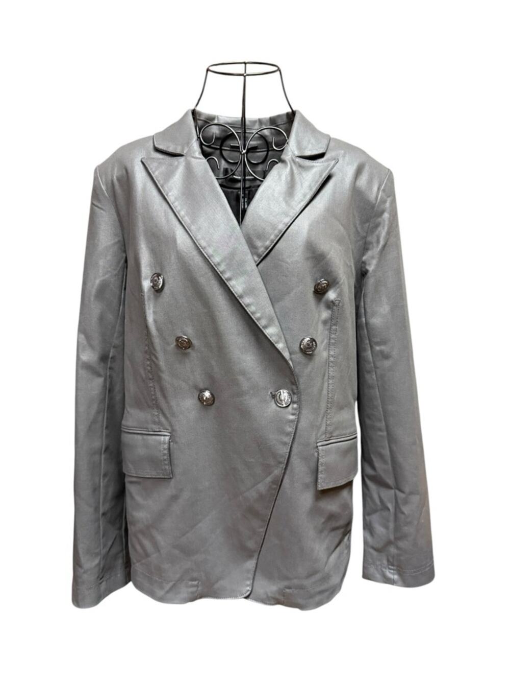 WHBM Silver Double-Breasted Polished Silver Blazer 14